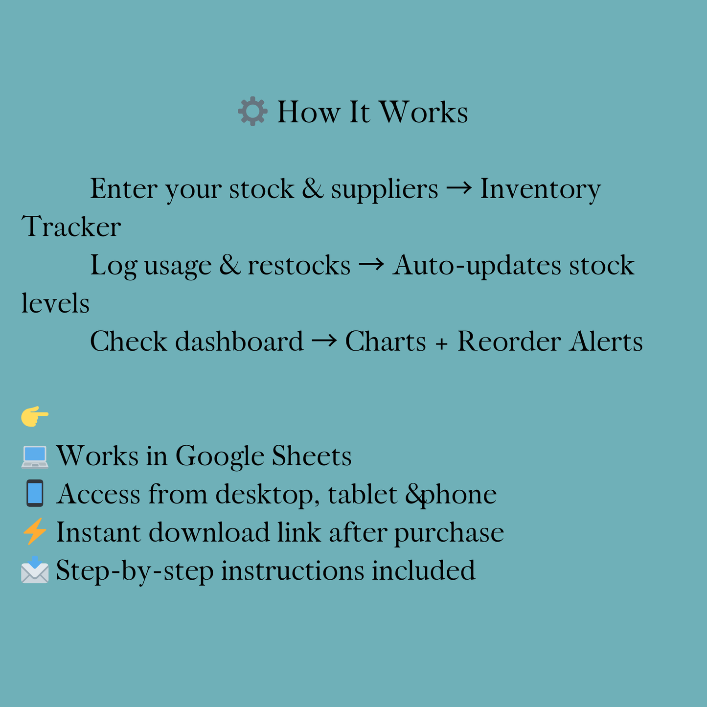 Inventory Management Tracker | Small Business Inventory Spreadsheet | Stock, Sales & Reorder Google Sheets Template