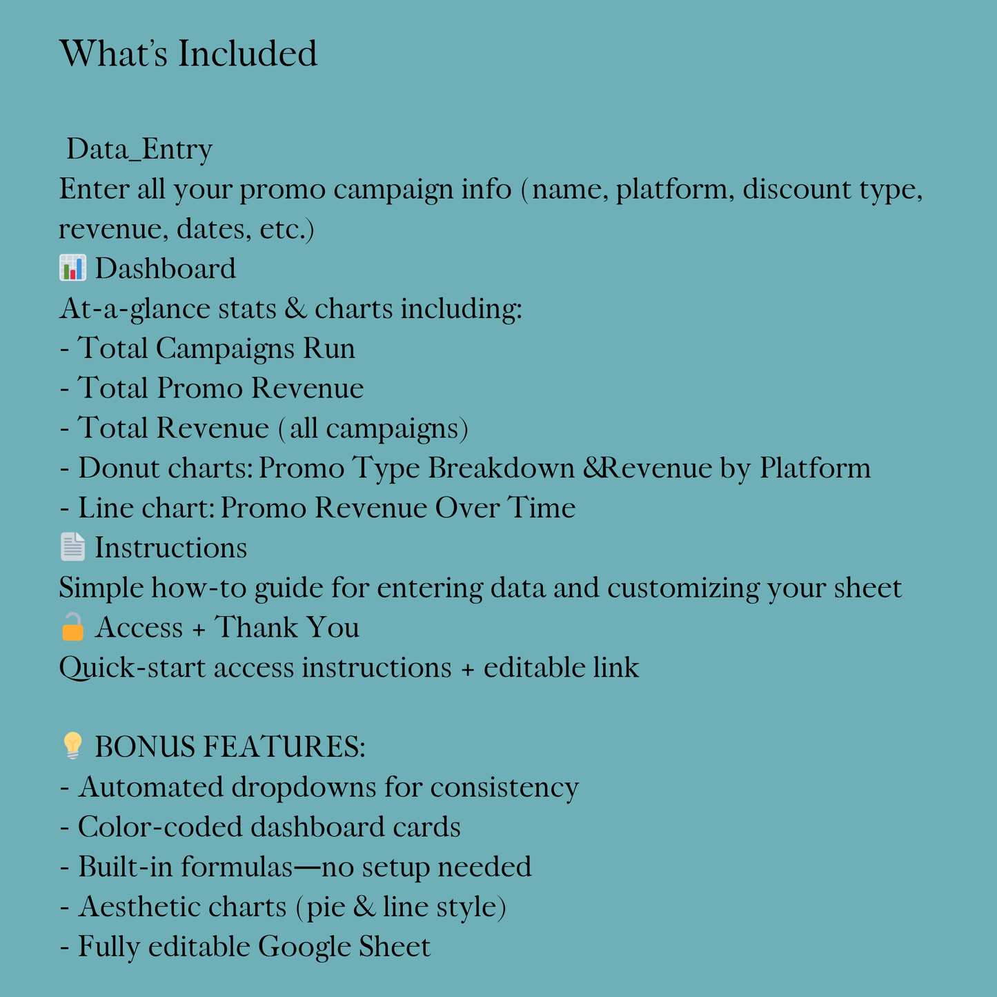 Promo and Discount Tracker | Sales Campaign Tracker | Google Sheets Dashboard for Small Business Marketing & Revenue Stats
