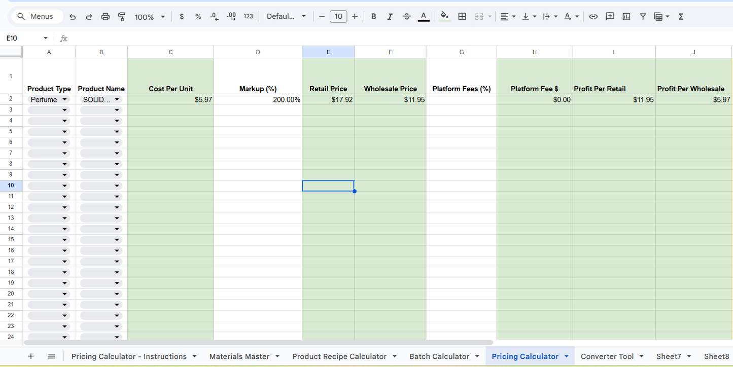 Handmade Product Pricing Calculator | Google Sheets for Candles, Soaps & Body Care (Retail + Wholesale)