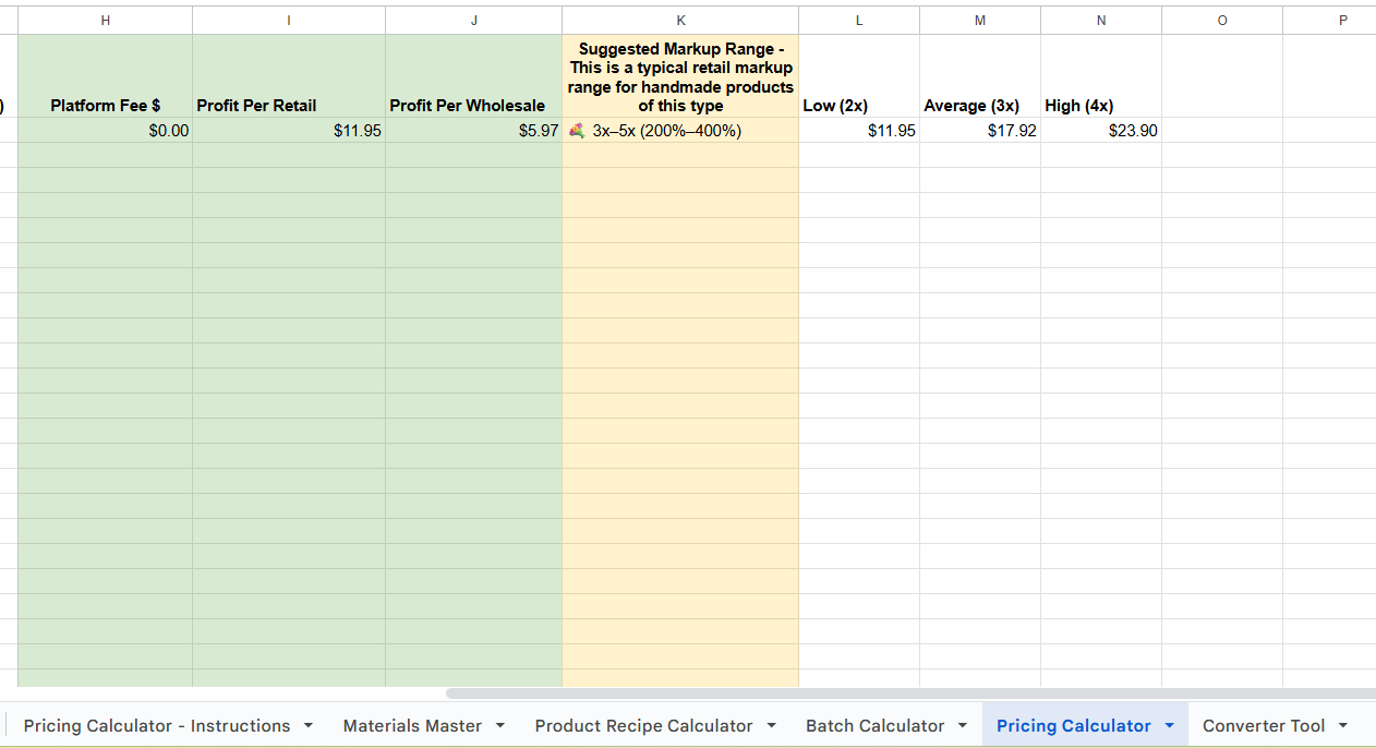 Handmade Product Pricing Calculator | Google Sheets for Candles, Soaps & Body Care (Retail + Wholesale)