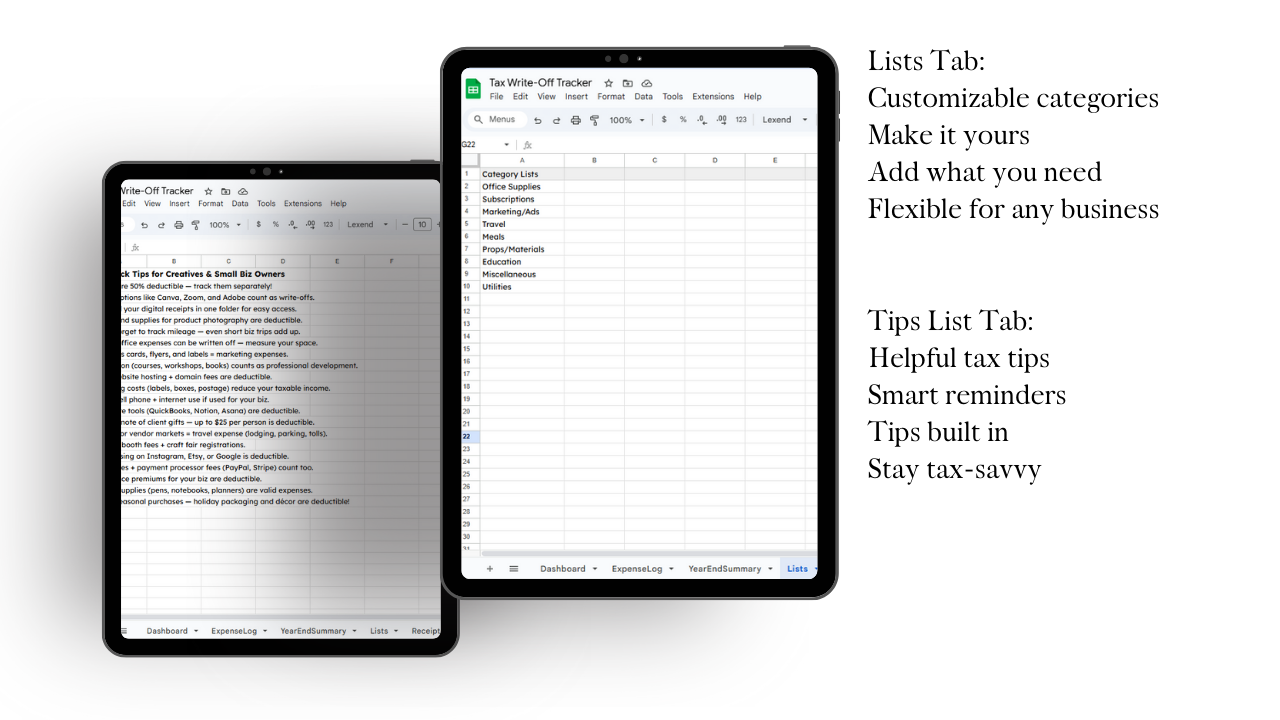 Tax Write-Off Tracker for Small Business l Expense Log | Google Sheets Dashboard & Year-End Summary