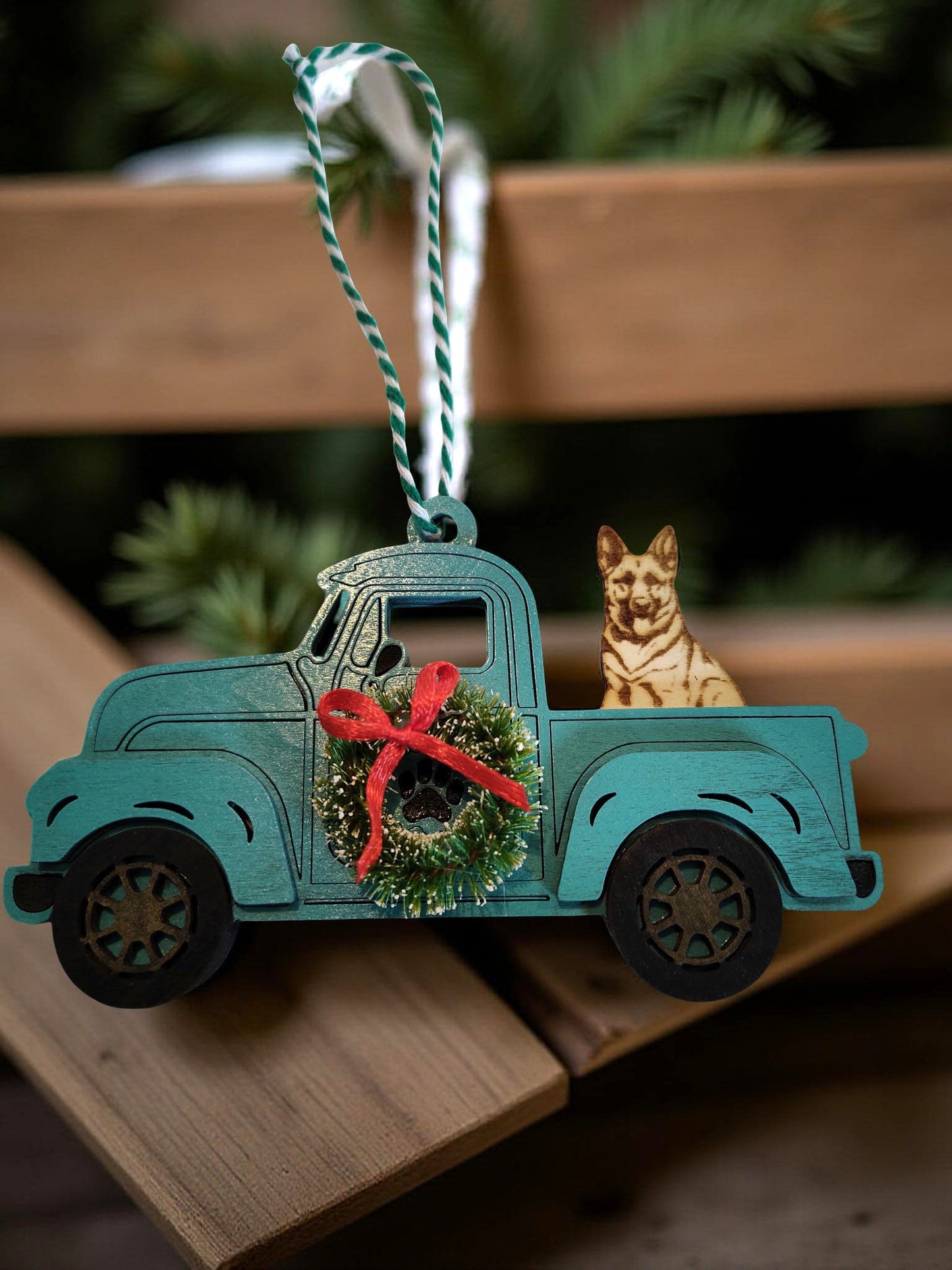 Rustic Truck & Dog ornament | 52 Breeds available