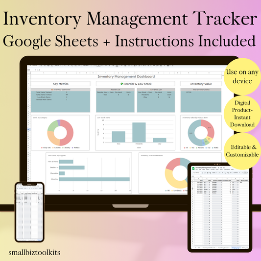 Inventory Management Tracker | Small Business Inventory Spreadsheet | Stock, Sales & Reorder Google Sheets Template