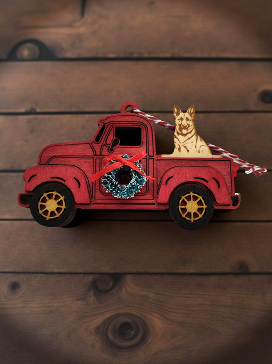 Rustic Truck & Dog ornament | 52 Breeds available